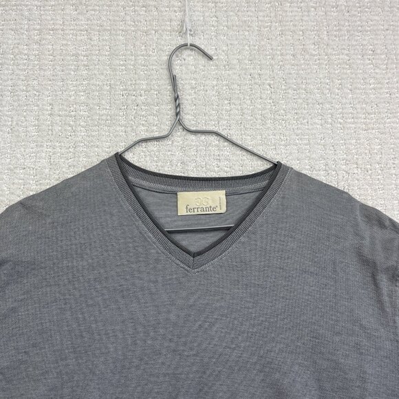 Ferrante T-Shirt Mens 56 Grey Golf Casual Made in Italy V-neck Short Sleeve - Picture 2 of 16